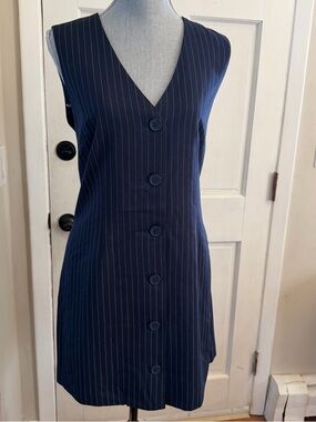 Steve Madden Navy Pinstripe Button-Front Mini Dress